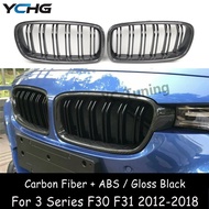 F30 Double line Carbon Fiber + ABS Front Bumper Grille For BMW 3 Series F30 Sedan F31 Wagon 320i 328