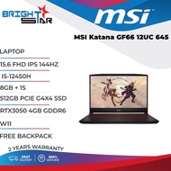 LAPTOP MSI Katana GF66 12UC 645 (15.6 FHD IPS 144HZ / I5-12450H / 8GB + 1S / 512GB G4X4  SSD / RTX3050 4GB GDDR6 / W11)