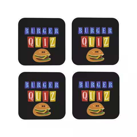Burger Quizz New Logo Coasters Kitchen Placemats Waterproof Insulation Cup Coffee Mats For Decor Hom