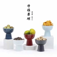 Chinese High-Foot Plate Snack Refreshment Plate Ceramic High-Foot Dried Fruit Fruit Snack Retro Nut 