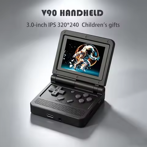 V90 3.0-inch IPS Screen Retro Portable Flip Handheld Control Game Console 55G Open Source Linux Gift