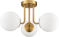 โมเดิร์นทองเหลืองทอง3-Light โคมไฟเพดานลูกโลกสีขาวแก้ว Semi Flush Mount โคมไฟเพดานสำหรับห้องนั่งเล่นห