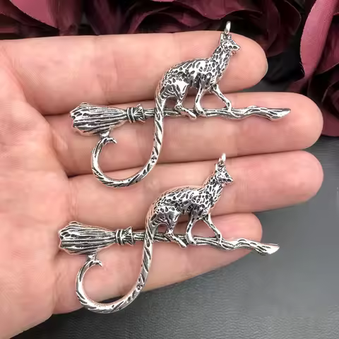 2 pcs Cat on a Broomstick Charms in , Witches Broomstick Charm, Craft Supplies, Craft Supply, Cat Ch