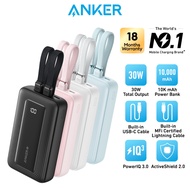 Anker Zolo Powerbank 10000mAh 30W Fast Portable Charger Builtin USBC Lightning Cables Power Bank Fas