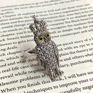Victorian Style Royal Owl and Crown with Glass Eyes Ring 925 Sterling Silver