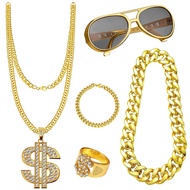 [Tenda] 80s 90s Costume Outfit Set Hat Dollar Necklace 80s/90s Rapper Accessories Big Gold Chain Gla