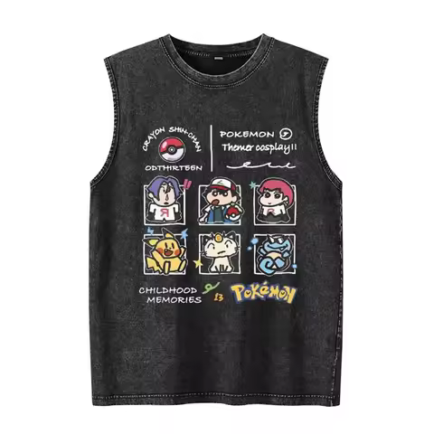 2026 new Summer Retro Pokemon Graphic Tank Top, Y2K Harajuku Streetwear, 100% Cotton Oversized Sleev