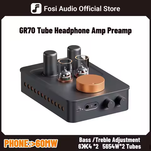 Fosi Audio GR70 Tube Headphone Amplifier Preamp Class A Vacuum tube Amp with 5654W*2 & 6Ж4*2 3.5mm &