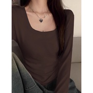 [Meaty Home Medium Large Size Women's Clothing] Ribbed Odal Autumn Hot Girl Slim-Fit Long-Sleeved U-