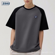 【SoftGlow SELLER】ZEKE A0038 Lelaki Lengan Pendek Baju Men's T-shirt Embroidered Logo Raglan Sleeve T