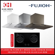 FUJIOH FR-CL1890 R/V 900MM CHIMNEY COOKER HOOD + FH-GS6520 SVGL BLACK GLASS GAS HOB BUNDLE