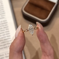 S925 Silver Gold-Plated Moissanite Horse Eye Ring 2 Carat 6 * 12 Niche ins Style French Ring Ring