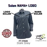 BAJU KORPORAT PEREMPUAN LENGAN PANJANG WARNA KELABU GELAP PIPING PUTIH (FT 990R) JENAMA MR2
