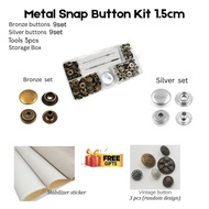 Kit Permulaan Butang Tekan (Snap Button) Logam Tembaga 1.0cm 1.2cm 1.5cm 1.7cm — Warna Gangsa/Perak