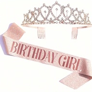 "Birthday Girl" Sash & Rhinestone Tiara Set Sinh Nhật Sash Và Tiara Cho Bé Gái Bộ Trang Trí Sinh Nhậ