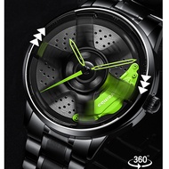 NIBOSI TE37 Wheel Rotating Watches Men Three-dimensional Hollow Car Modified Mechanical Gifts Waterp