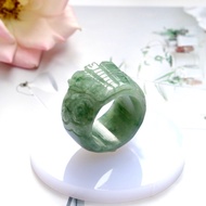 Green Jade Ring Carved With Butterfly Size 55 mm.