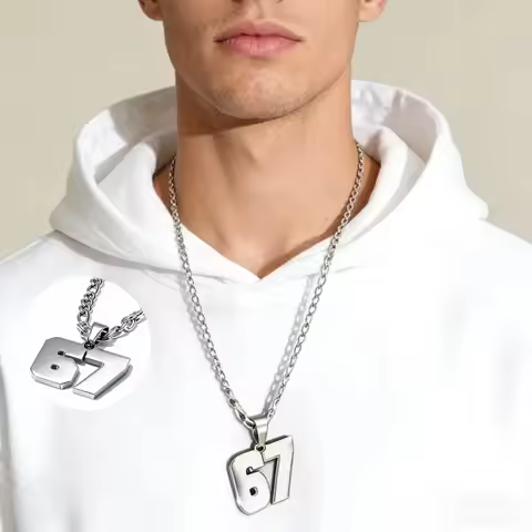 Stainless Steel Sports Digital Necklace 67 Number Pendant Minimalist Chain for Women Men Lucky Numbe