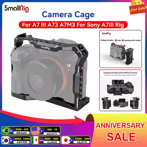 Smallrig Camera Cage for A7 III A73 A7M3 For Sony A7III Rig with Cold Shoe Mount Wooden Side Handle 