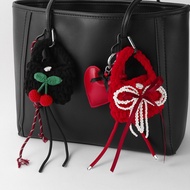 Korean Style Hand-crocheted Earphone Bag Sweet Cherry Bow DIY Keychain Pendant Girl Creative Bag Pen