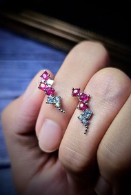 |高級紅寶|天然無燒緬甸紅寶石3mm純銀鑲設計款耳環