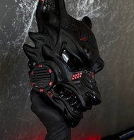 賽博朋克狐面具  黑色與金屬紅  賽博面具  狼面具  狐狸角色扮演