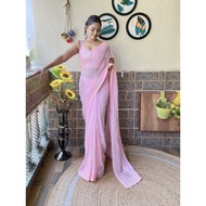 ✨{FZ} S152/KC-752 Elegant Sequin Saree Soft Georgette ✨ Embroidery C-Pallu Cutwork BordeR ✨