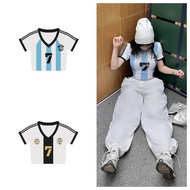 (Spot Item) Crop-Top Baby Tee Short Football T-shirt No. V-shaped short T-shirt 7 Jersey Croptop
