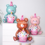 ins 4D Cake Bear Foil Balloon Baby Birthday Photo Props Cartoon Aluminum Film Balloons Happy Birthda
