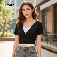 Lovito Women's Casual Fake 2-in-1 Summer/Spring T-Shirt L129ED337