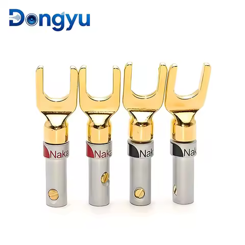 Nakamichi Gold Plated Y U Shape Banana Plug Audio Speaker Plugs Screw Fork Spade Cable Wire Connecto