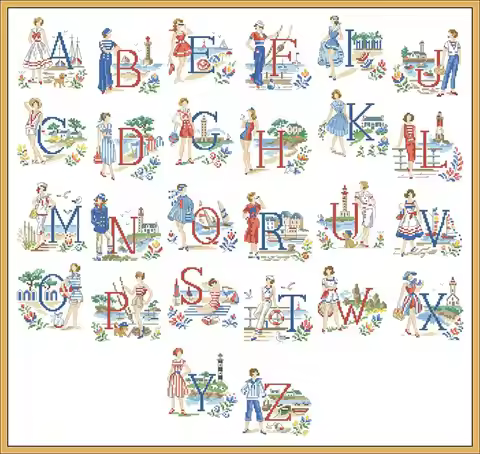 Canvas Cross Stitch Kit, DIY Embroidery Set, DMC Threads, Craft Paris, Mrs. Fashion, ABC, 14CT, 18CT