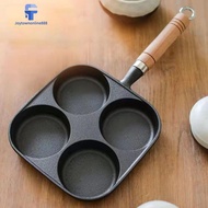 4-Hole Egg Frying Pans Wooden Handle Non Stick Egg Burgers Ham Pan Frying Pots [Joytownonline888.my]