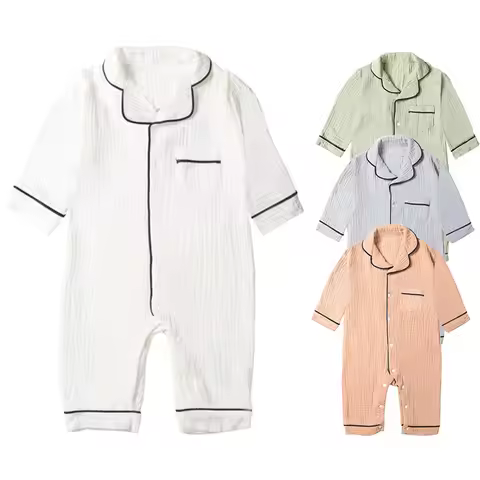 Autumn Baby Sleepwear Organic Cotton Clothes for Boy Girl Newborn Pajama Solid Color Muslin Romper K