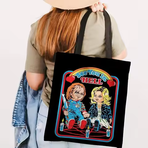 Funny Halloween Funny Cartoon Horror Movie Tote Bag Large Capacity Canvas Shoulder Bag Perfect Hallo