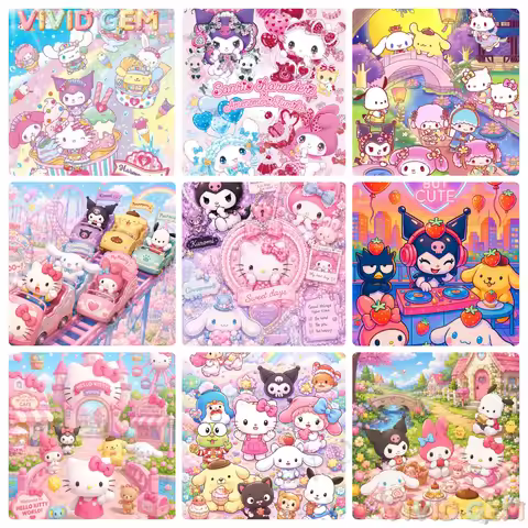 VIVID GEM Full Drill Sanrio Kuromi Hello Kitty Colorful Kawaii Diamond Painting 5D DIY Cross Stitch 