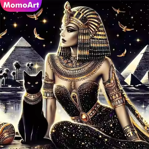 Momoart DIY Diamond Painting Woman Portrait Acrylic Craft Supplies Diamond Embroidery Black Cat Mosa