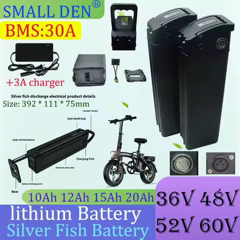 New 36V 48V 52V 60V 10Ah 12Ah 15Ah 20Ah Lithium Battery Silver Fish Large Capacity DIY Electric Scoo