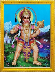 Hanuman ji bajrangbali ji Standing with shri ram in Hand Poster Puja room temple wall hanging gift h