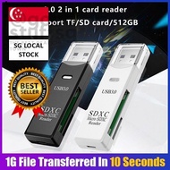 [SG FREE ] Card Reader USB 3.0 512GB Fast Transmission 2 in 1 SD Card Reader TF Card Dual Card Readi