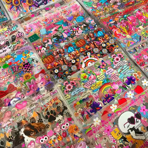 100pcs Hot Sale Random Mix UV DTF Cup Wrap Sticker for 16oz Uvdtf Stickers Waterproof for Glass Cups