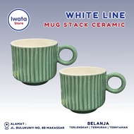 WHITE LINE STACK CERAMIC MUG CUTE MUG/ CERAMIC MUG/ BEAUTIFUL MUG CUTE GIFT MOTIF MUG/