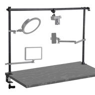 jusmo LS15 Desk Overhead Camera Mount Rig Top-Down Shots, Professional Aluminum Tabletop Multi-Devic