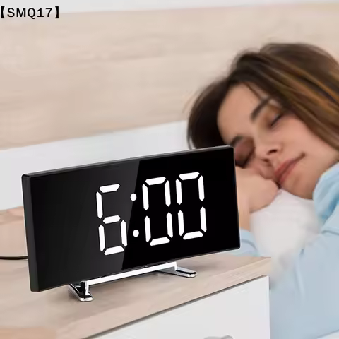 7 Inch Digital Alarm Clock Curved Dimmable Led Electronic Digital Desktop Clock Large Number Table C