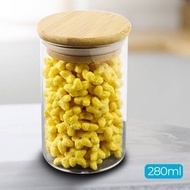 Toples Kecil Bulat Kaca Beling Bening Awet Kuat Tebal Karet Kedap Tutup Kayu 280ML Canister Jar Food