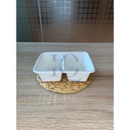 Bagasse Rectangle Container 750ml 2 Compartments + Lid WHITE Box
