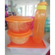 Orange combo set. Bottle 1 liter. + 2 biji bowl 1ltr + rectangular 1.3 ltr
