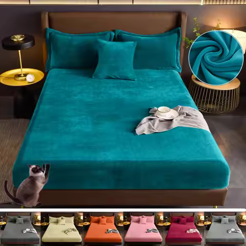 Solid Color Velvet Bed Sheets Warm Adjustable Fitted Sheets For Home Double bed sheets Not Fading Ma