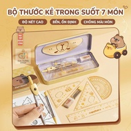 7 Piece TRANSPARENT RULER LEARNING TOOLS SET - CUTE PANDAS/CAPYBARA SHAPE