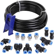 Hromee Air Line Tubing Kit, 5/16 Inch (7.937MM) OD x 32.8 Feet Polyurethane PU Tube and Push to Conn